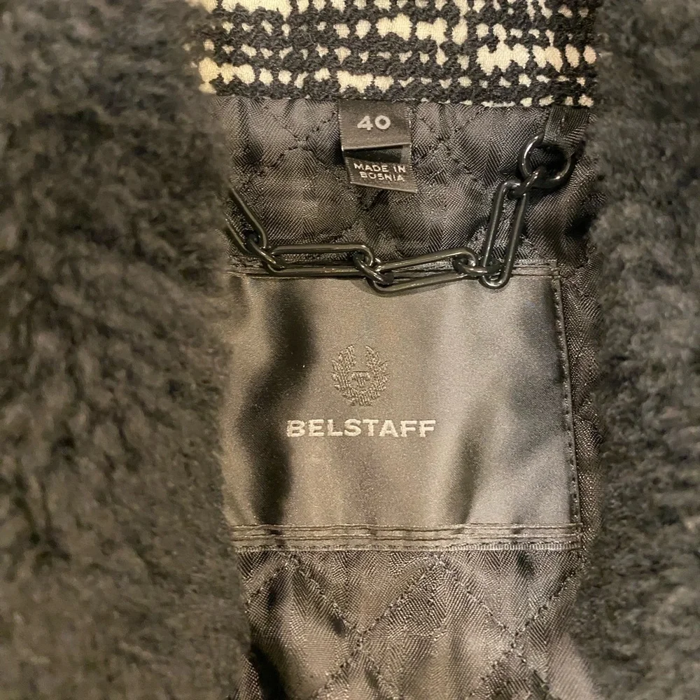 Belstaff Jacket Size Small Black White Wool Blend Shearling Collar Moto - Picture 4 of 16